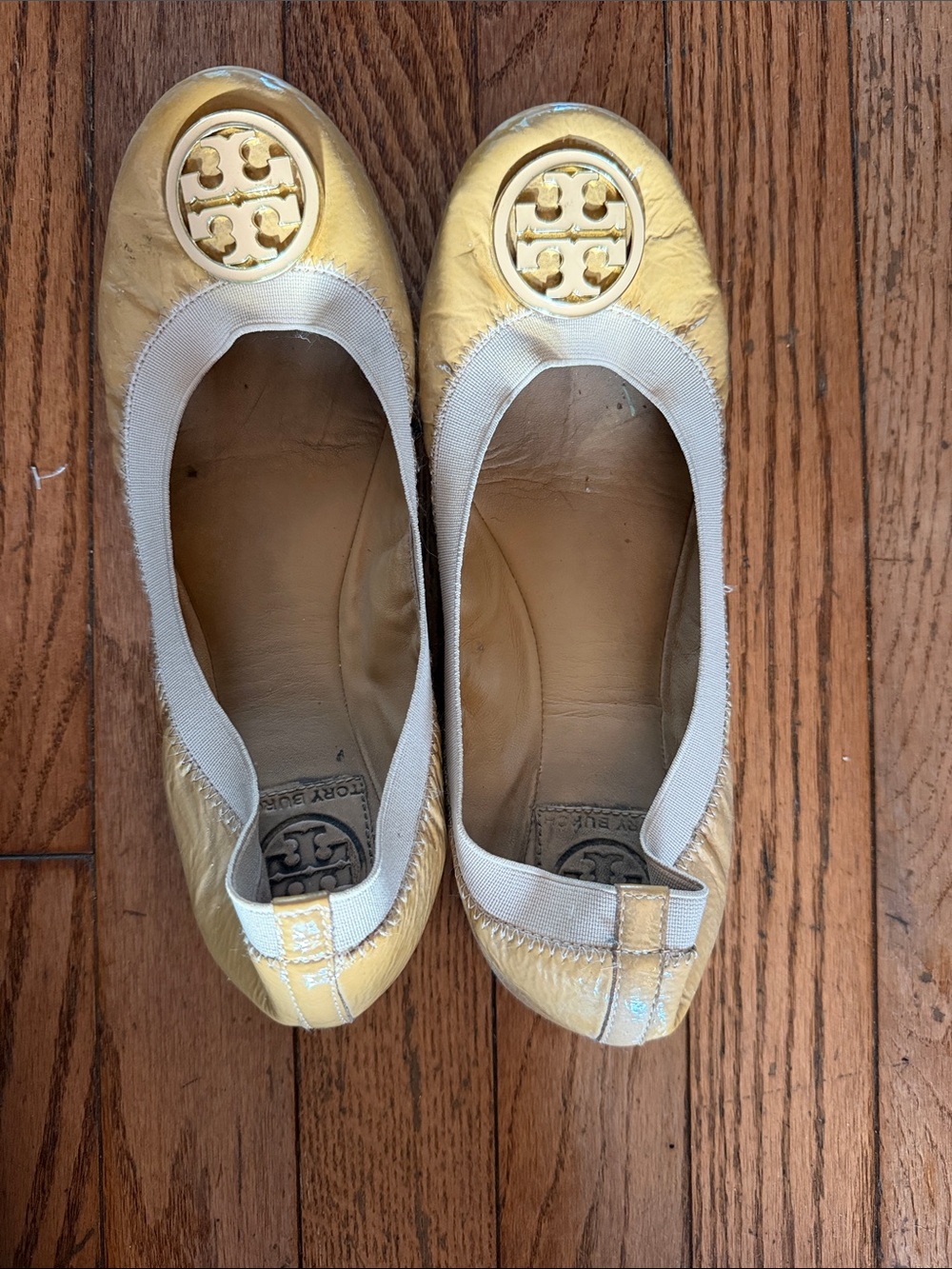 Tory Burch Metallic Gold Logo Ballet Flats